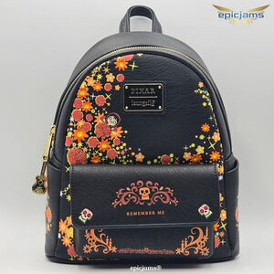 Loungefly Disney Pixar Coco Remember Me Dia de Los Muertos Black Mini Backpack